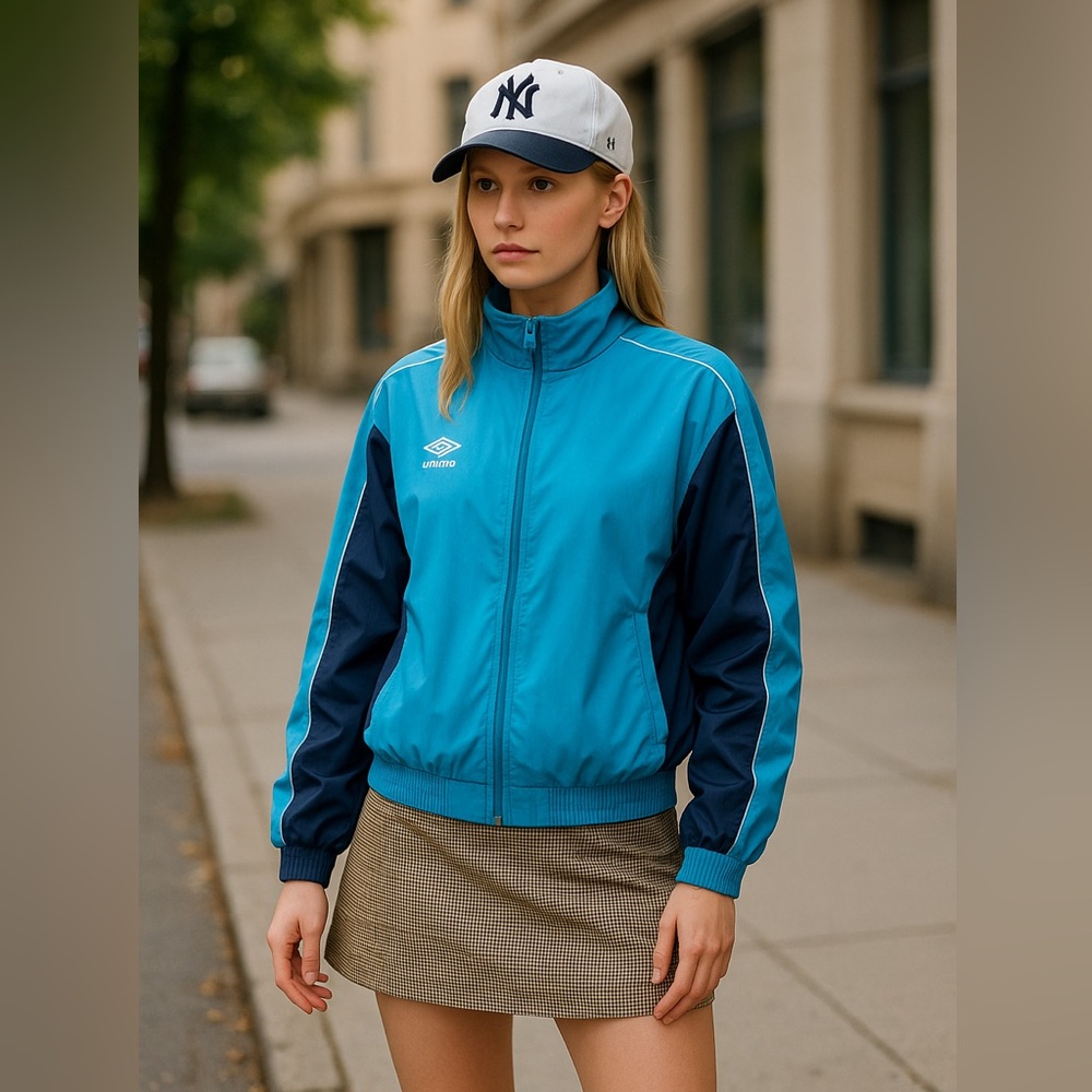 NWT Umbro Women's Diamond Flashback Jacket 2.0 In Blue Jewel/Dark Navy